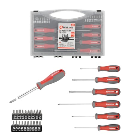 Intertool 27 pcs Screwdriver Set with Magnetic Bits Driver and Bits, Plastic Case VT08-3351